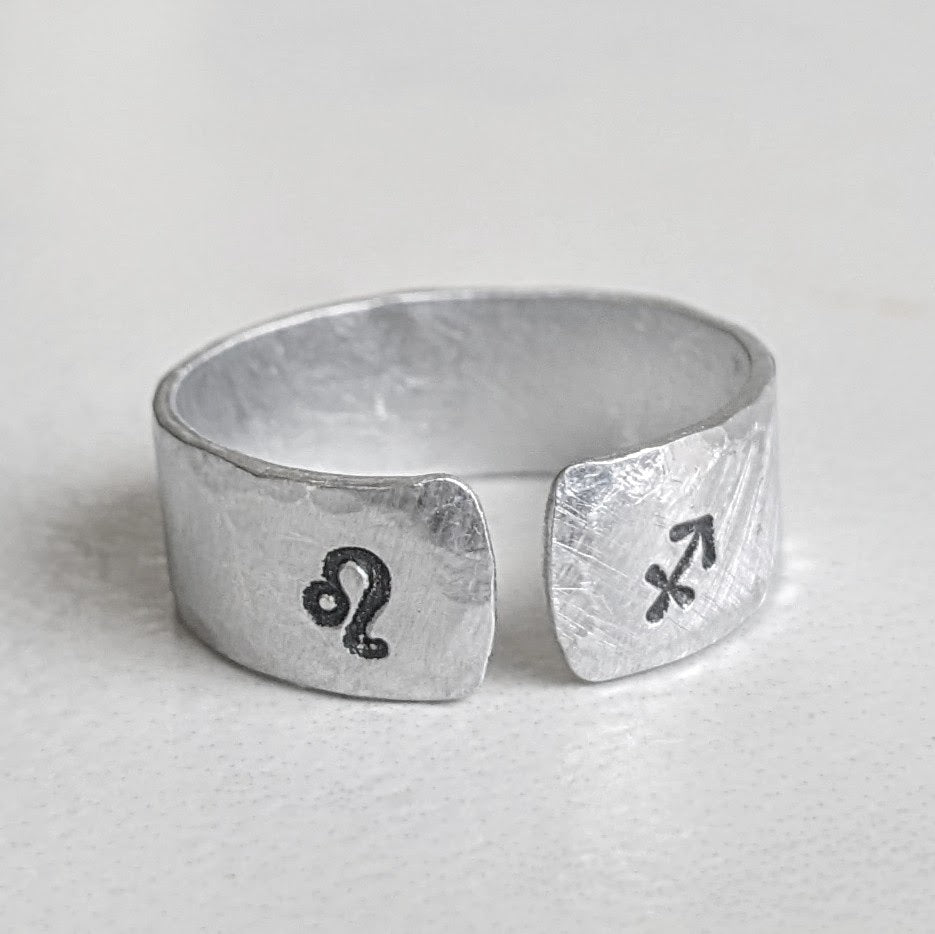 Dual Zodiac Signs Open Band Ring - Hypoallergenic Aluminum