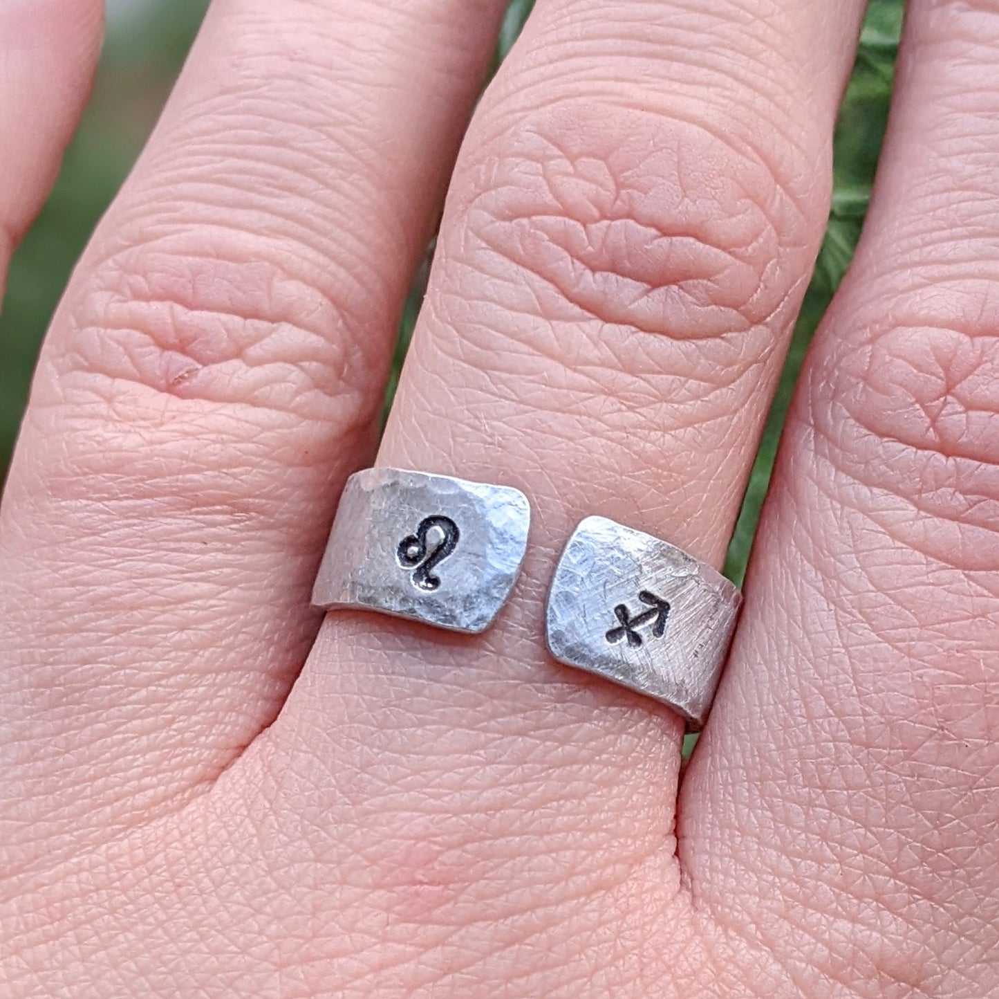 Dual Zodiac Signs Open Band Ring - Hypoallergenic Aluminum