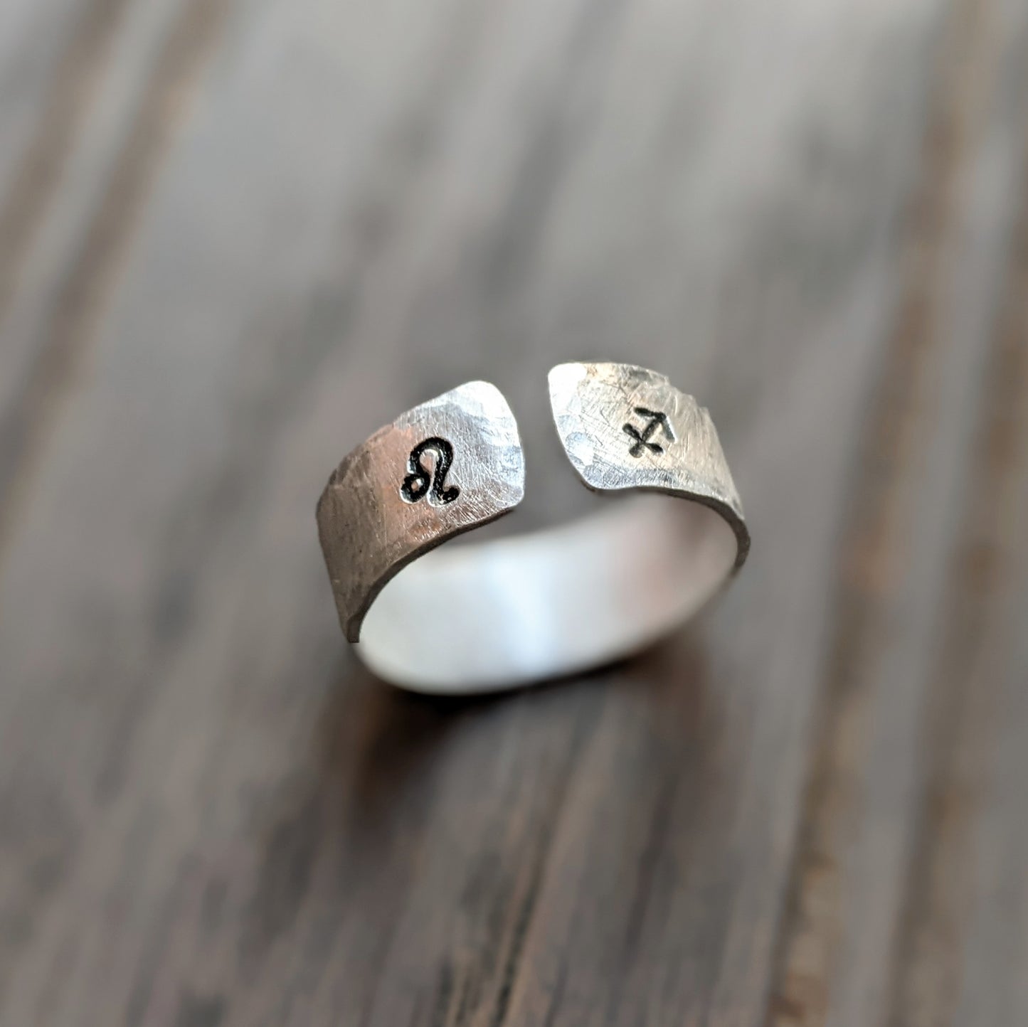 Dual Zodiac Signs Open Band Ring - Hypoallergenic Aluminum