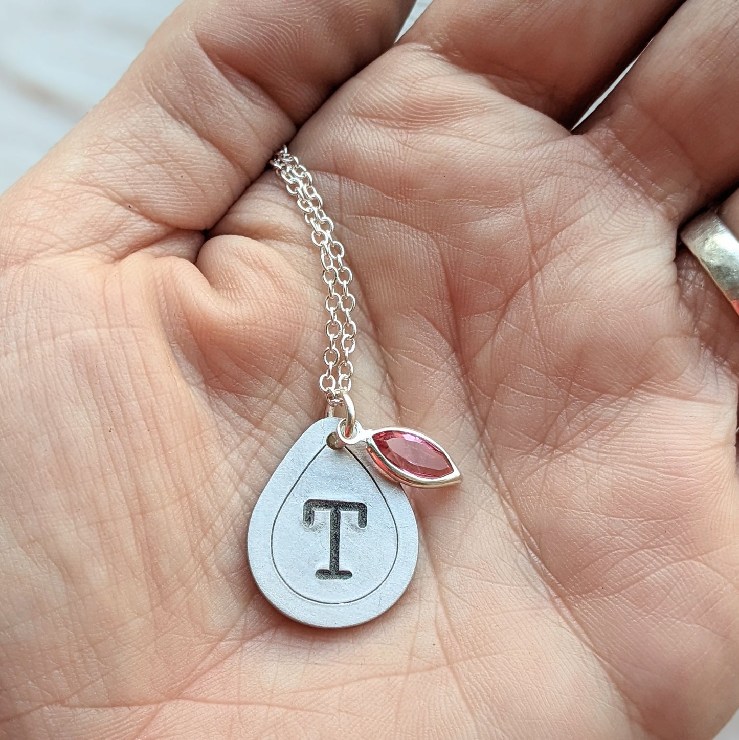 Initial Teardrop with Birthstone Crystal Necklace