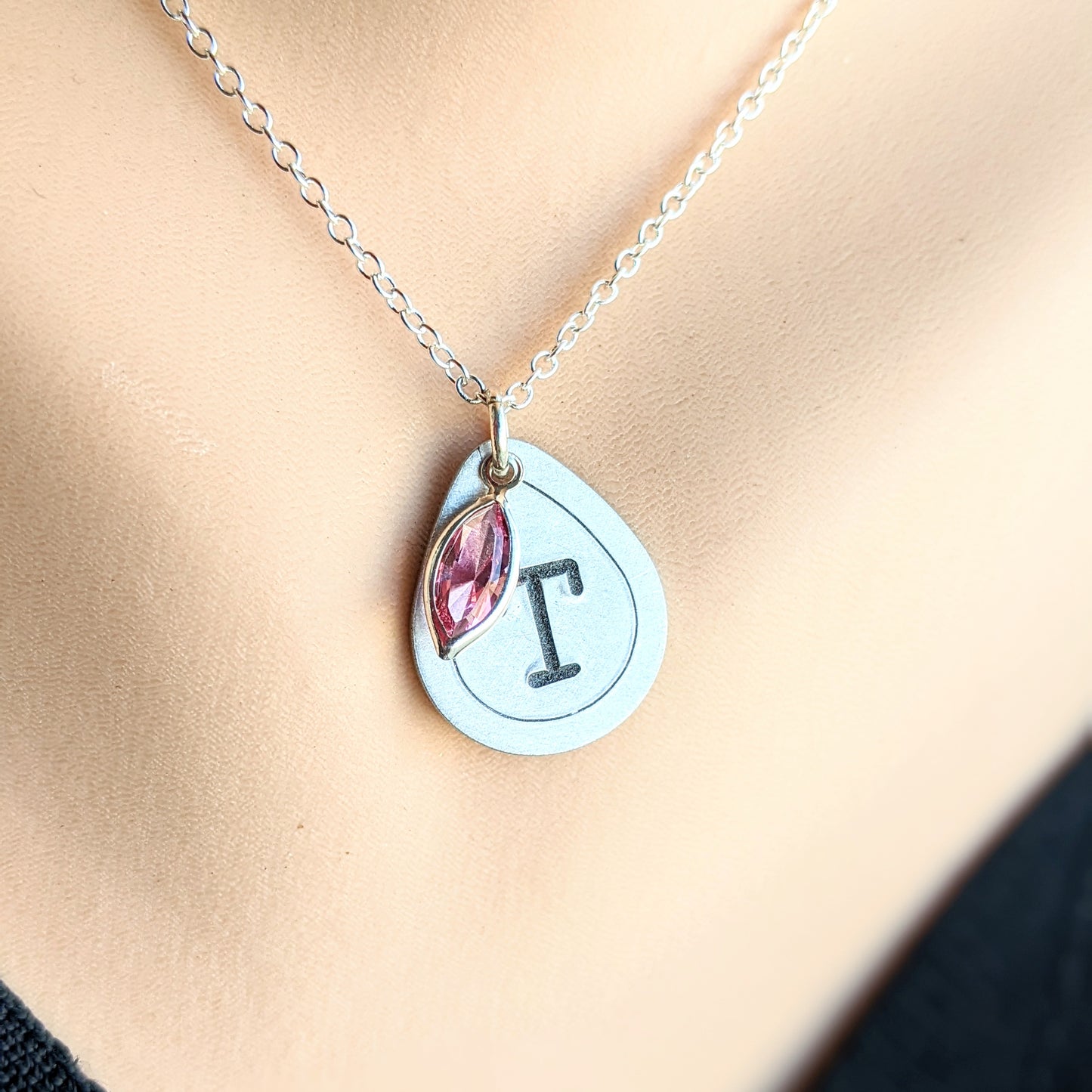 Initial Teardrop with Birthstone Crystal Necklace
