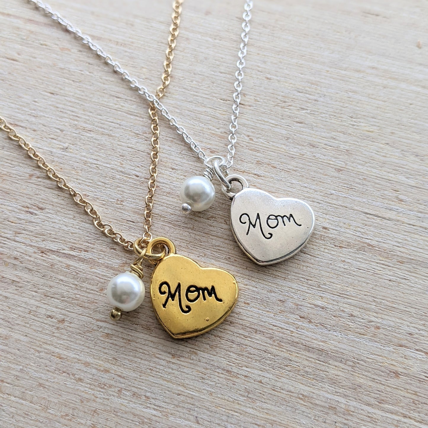 Mom Heart with Colorful Pearl Necklace
