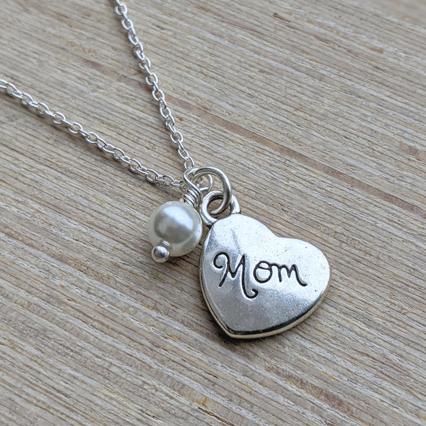 Mom Heart with Pearl Necklace