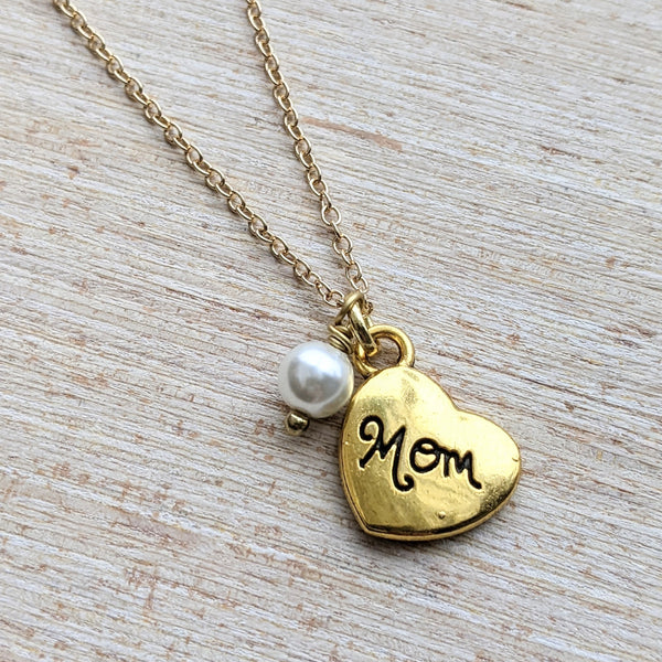 Mom Heart with Colorful Pearl Necklace