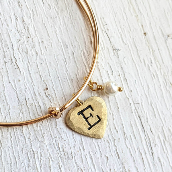 Heart Initial and Pearl Bangle