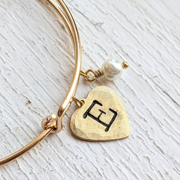 Heart Initial and Pearl Bangle