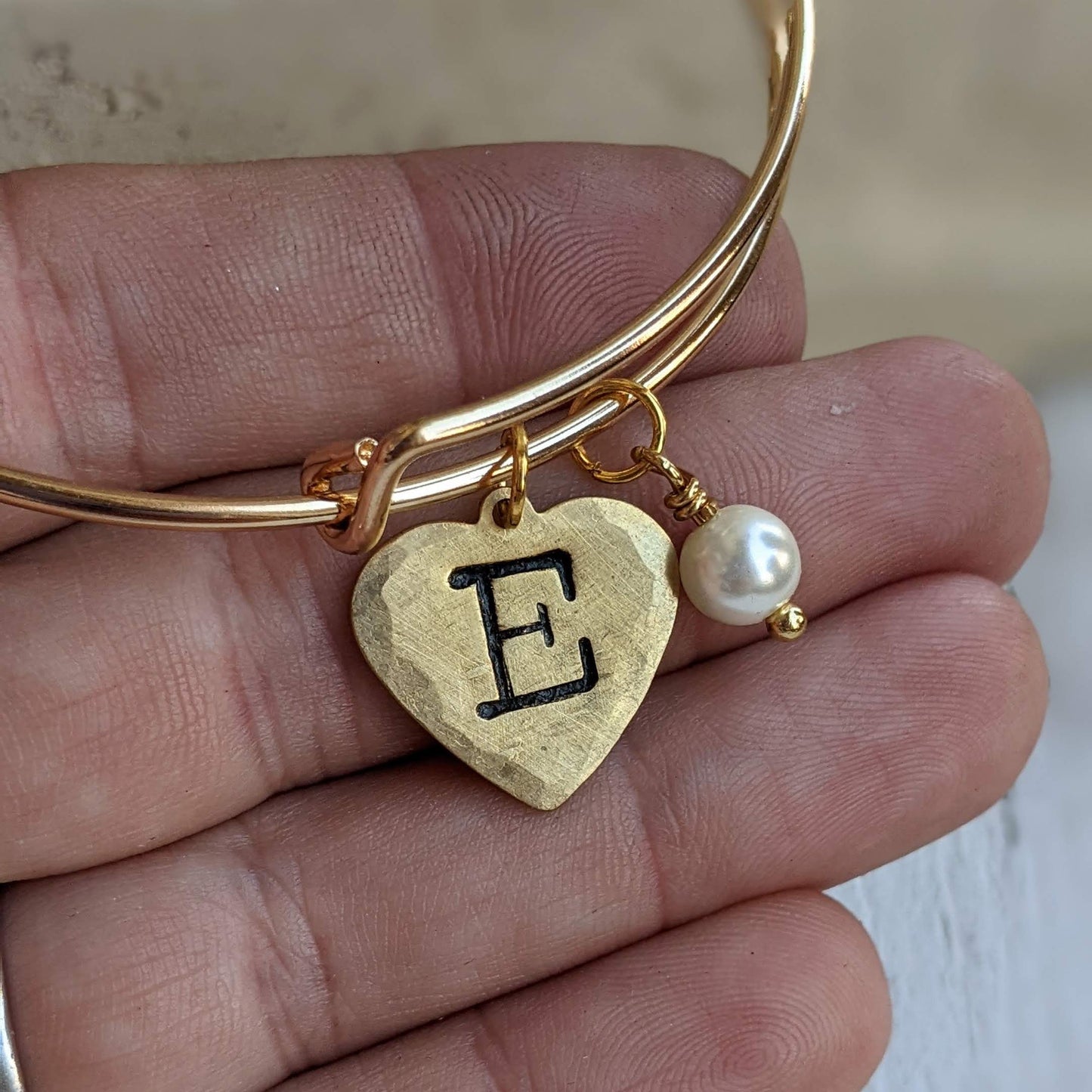 Heart Initial and Pearl Bangle