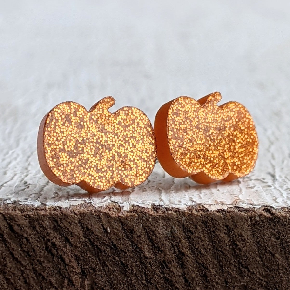 Glitter Pumpkin Stud Earrings Hypoallergenic Stainless Steel