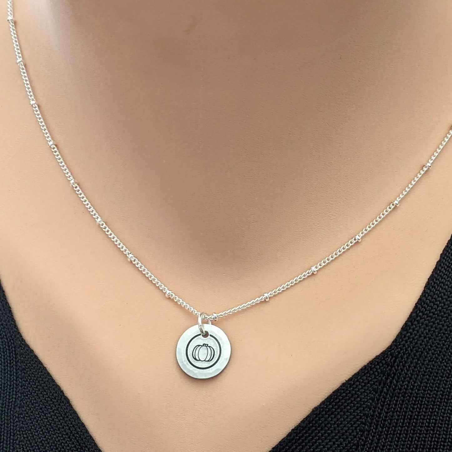 Pumpkin Circle Necklace - Gold or Silver Satellite Chain