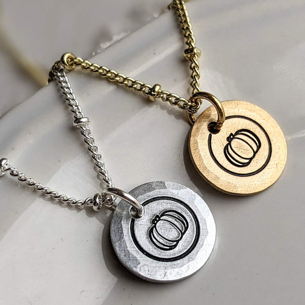 Pumpkin Circle Necklace - Gold or Silver Satellite Chain