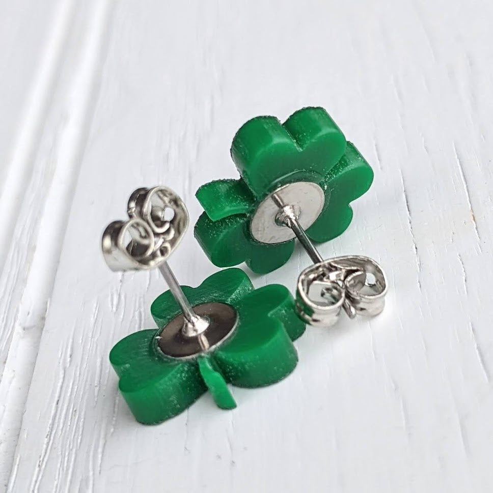 St. Patrick’s Day Glitter Clover and Button Stud Earrings