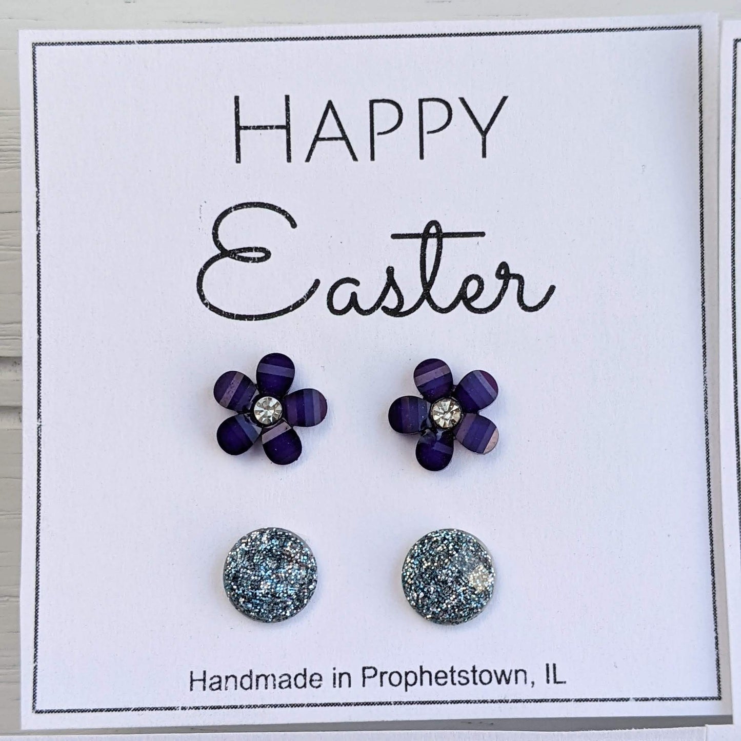 Happy Easter Shimmer and Flower Stud Earrings Set