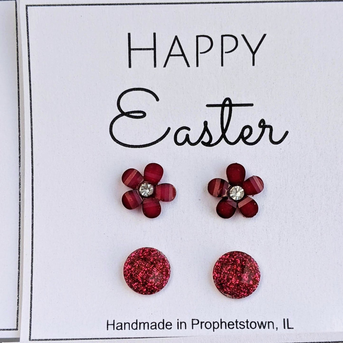 Happy Easter Shimmer and Flower Stud Earrings Set