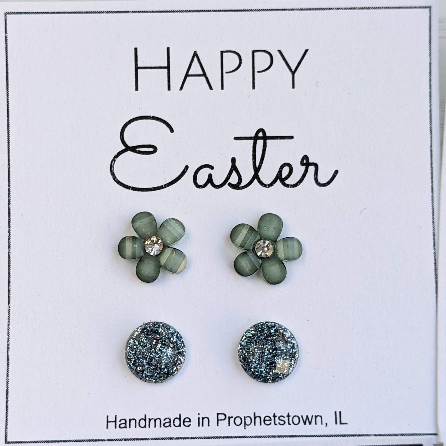 Happy Easter Shimmer and Flower Stud Earrings Set