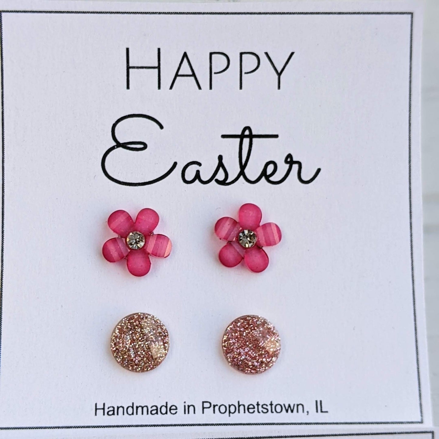 Happy Easter Shimmer and Flower Stud Earrings Set