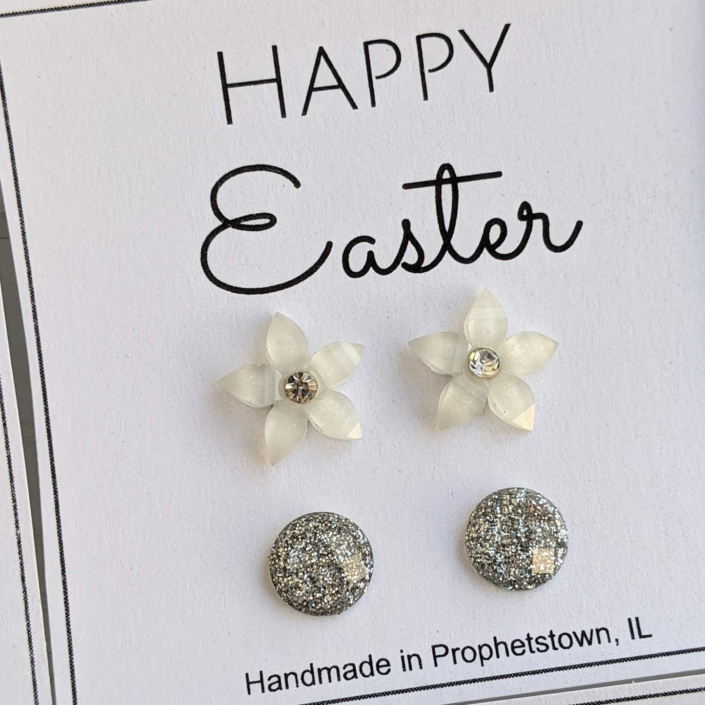 Happy Easter Shimmer and Flower Stud Earrings Set