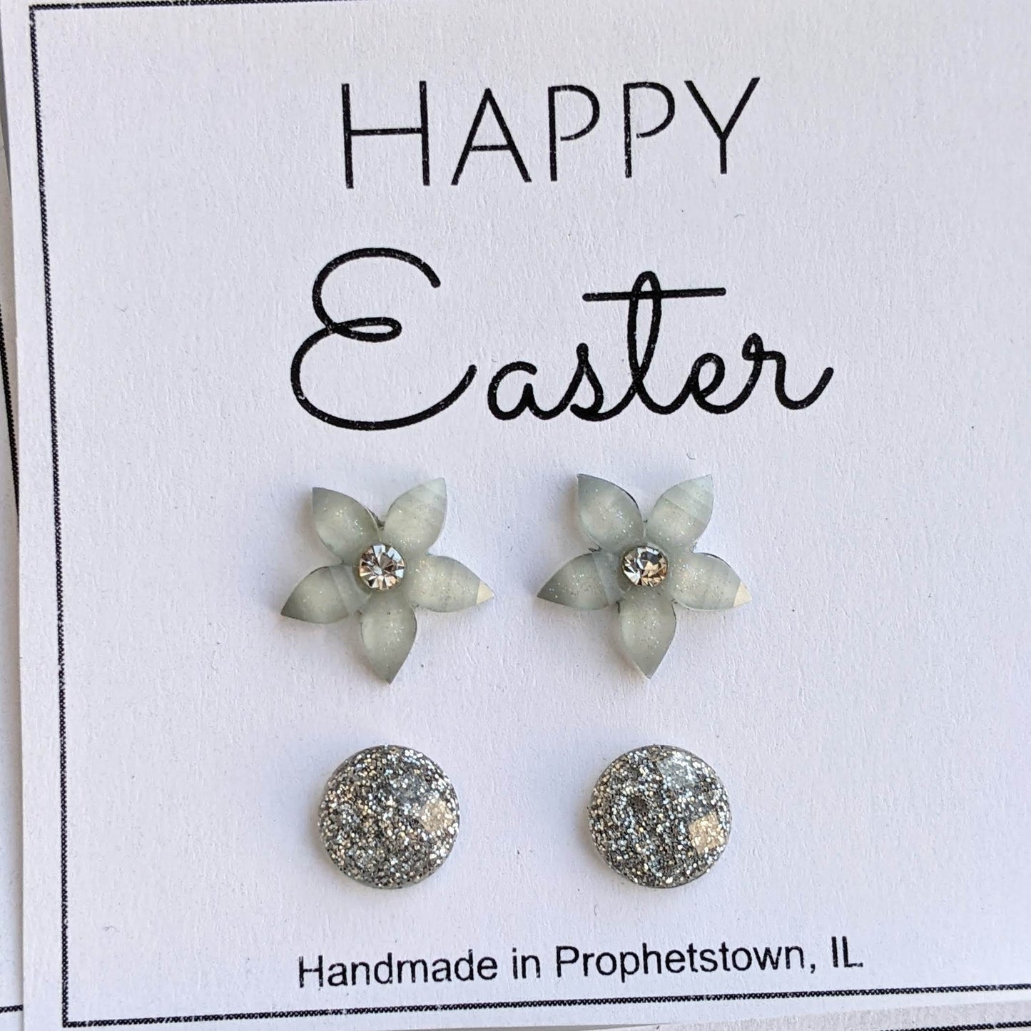 Happy Easter Shimmer and Flower Stud Earrings Set