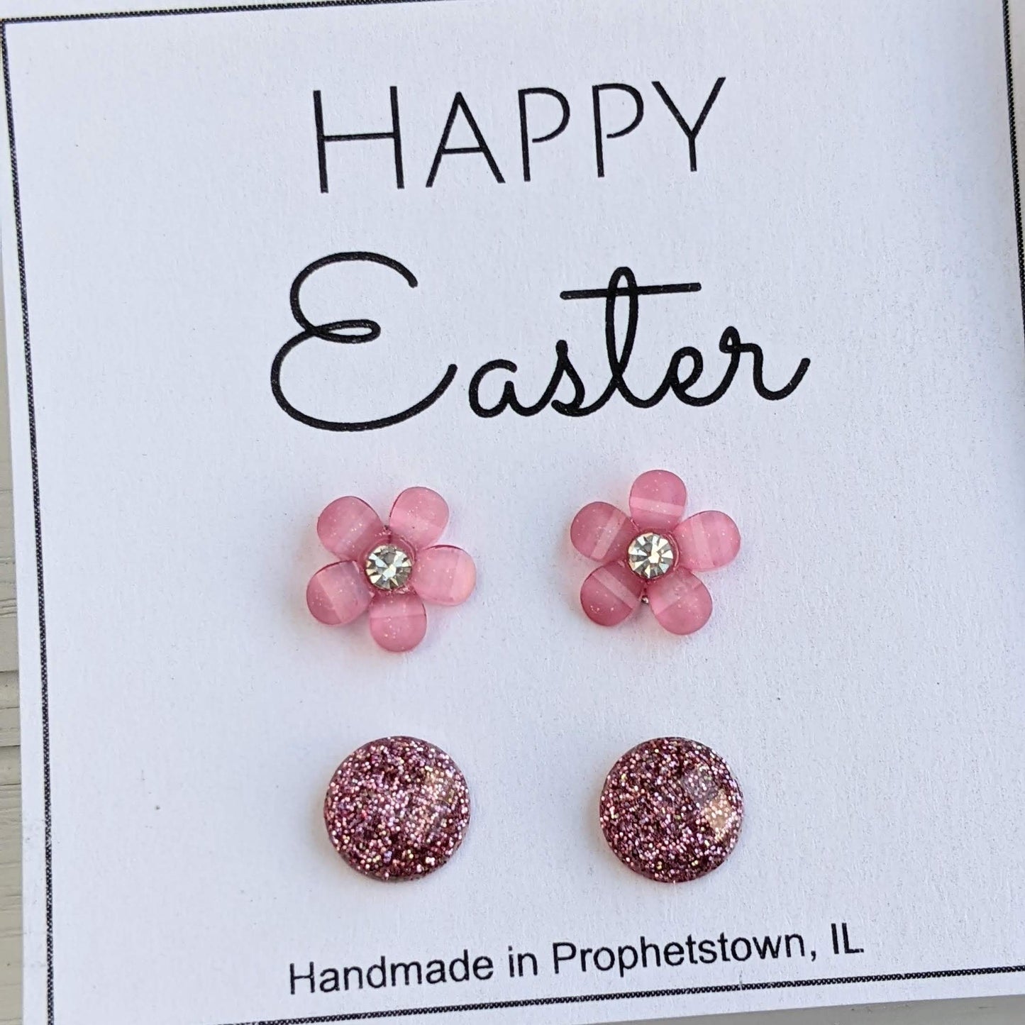 Happy Easter Shimmer and Flower Stud Earrings Set