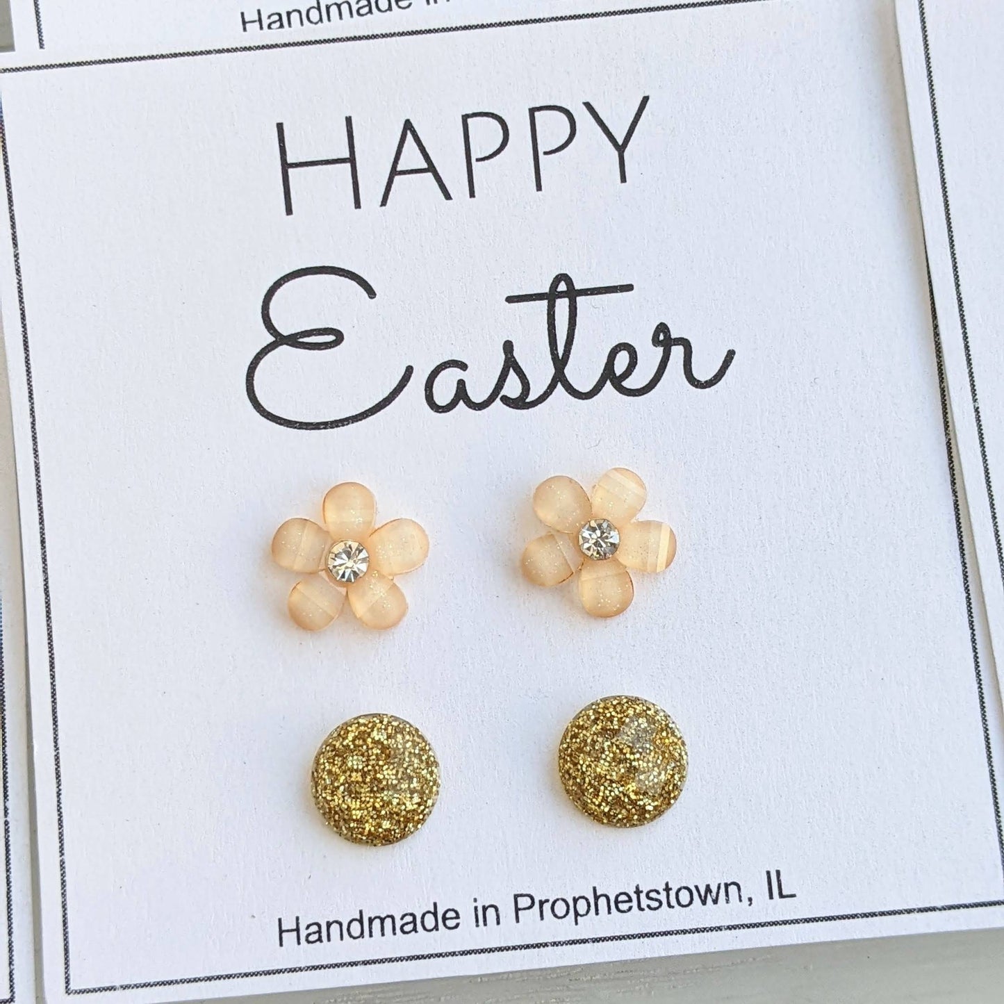 Happy Easter Shimmer and Flower Stud Earrings Set