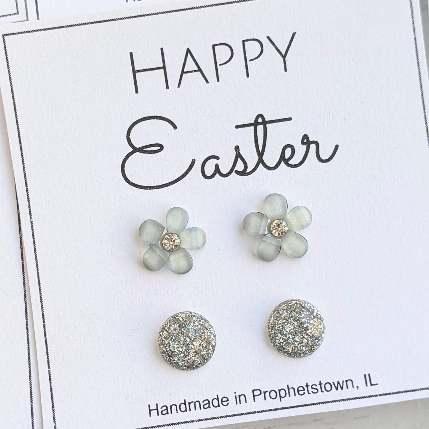 Happy Easter Shimmer and Flower Stud Earrings Set