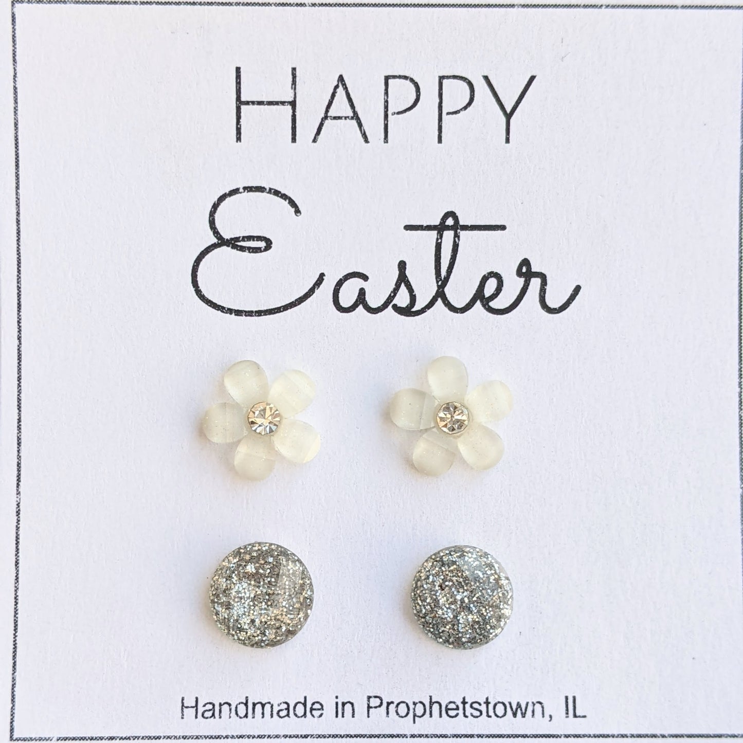 Happy Easter Shimmer and Flower Stud Earrings Set