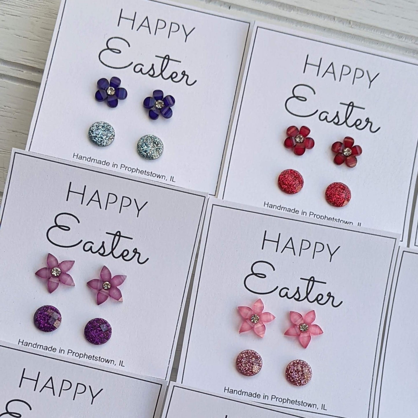 Happy Easter Shimmer and Flower Stud Earrings Set