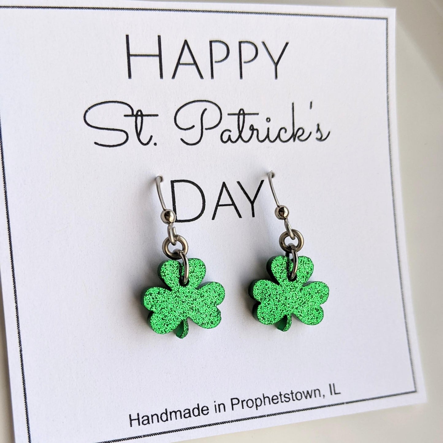 St. Patrick’s Day Glitter Dangle Shamrock/Clover Earrings