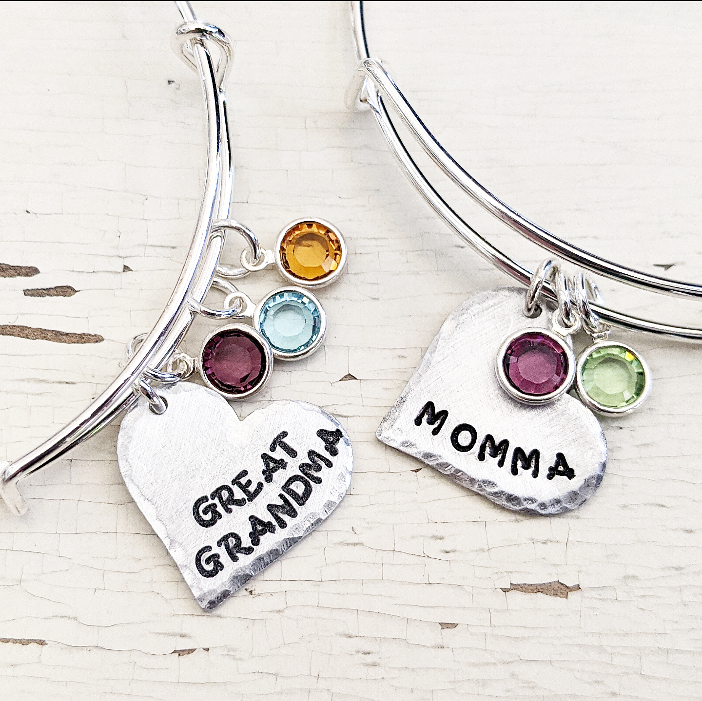 Heart Name Bangle with Birthstones