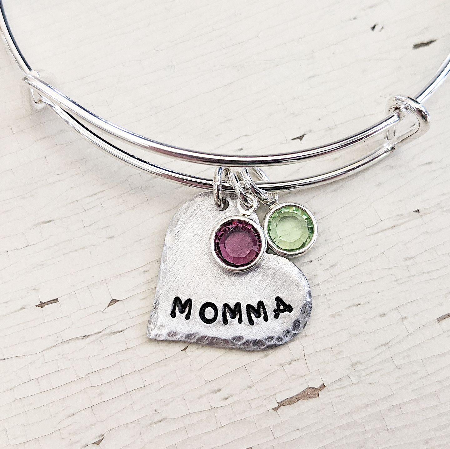 Heart Name Bangle with Birthstones