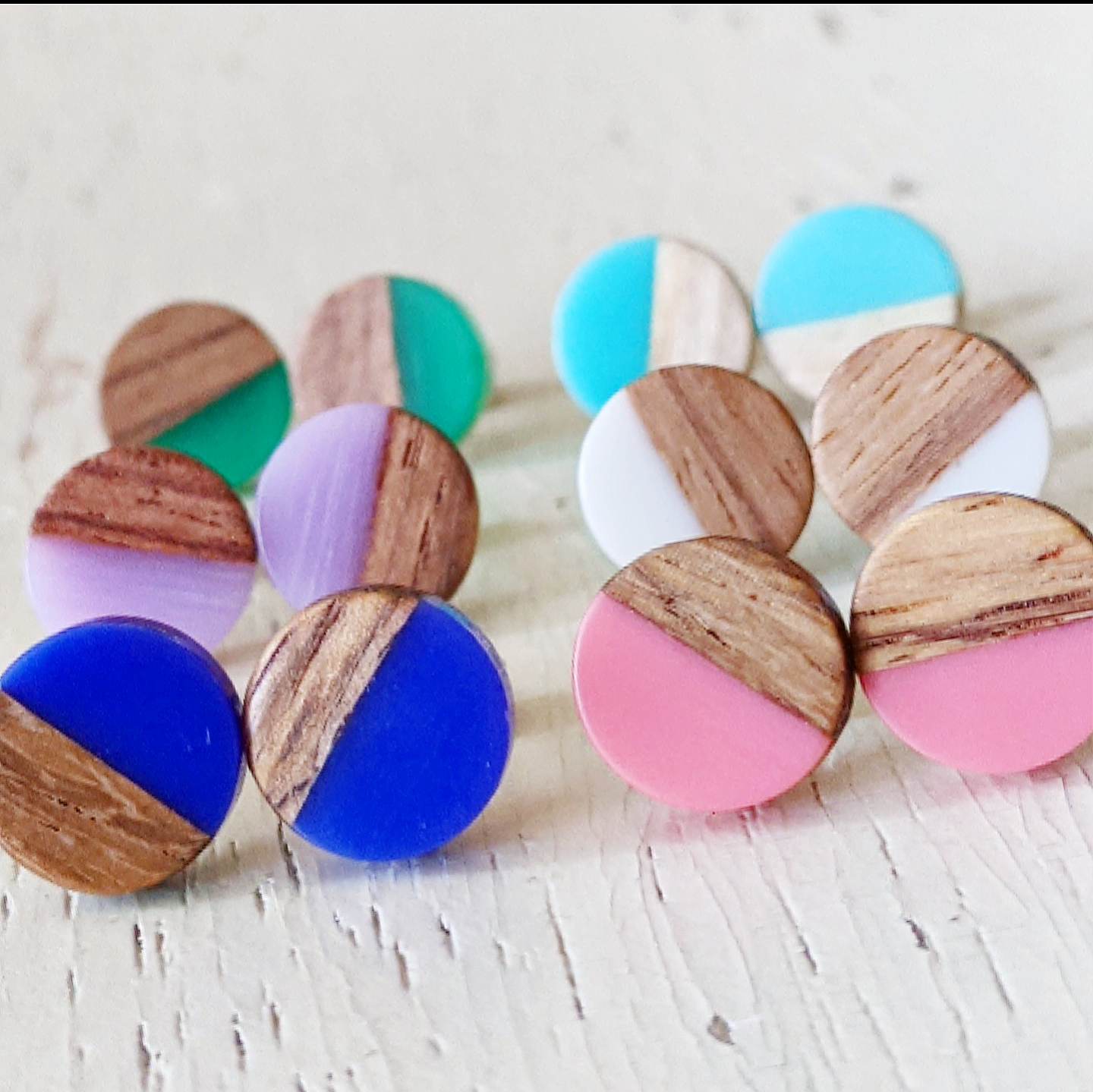 Wood Resin Stud Earring Collection