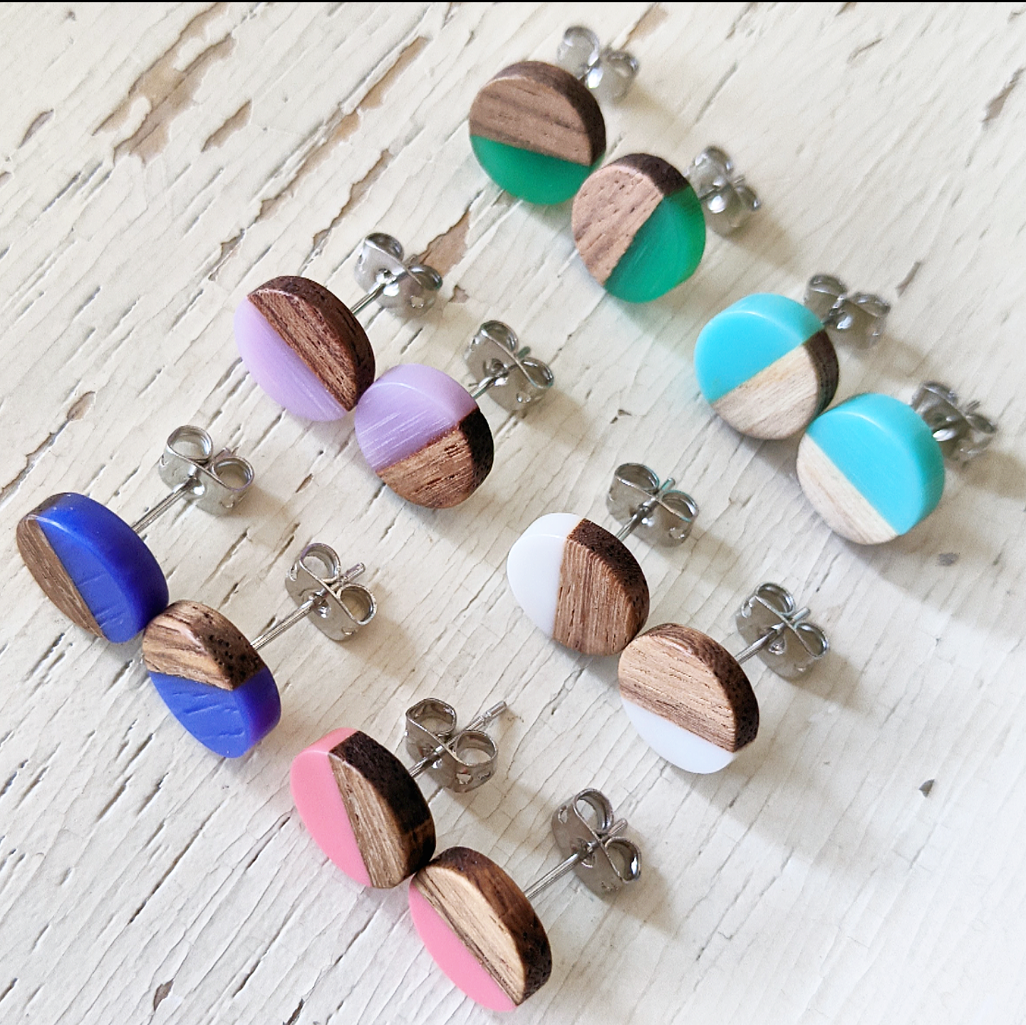 Wood Resin Stud Earring Collection