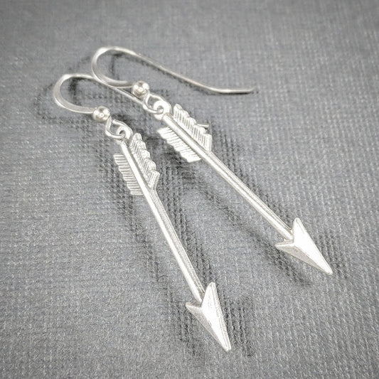 Silver Arrow Earrings on Surgical Steel Wires