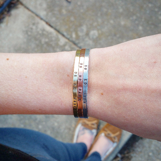 Silver "Do No Harm" Skinny Cuff Bracelet