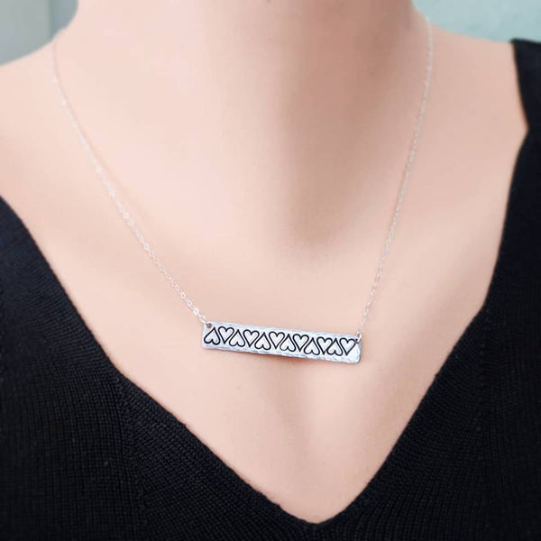Hearts Bar Necklace on Sterling Silver Chain