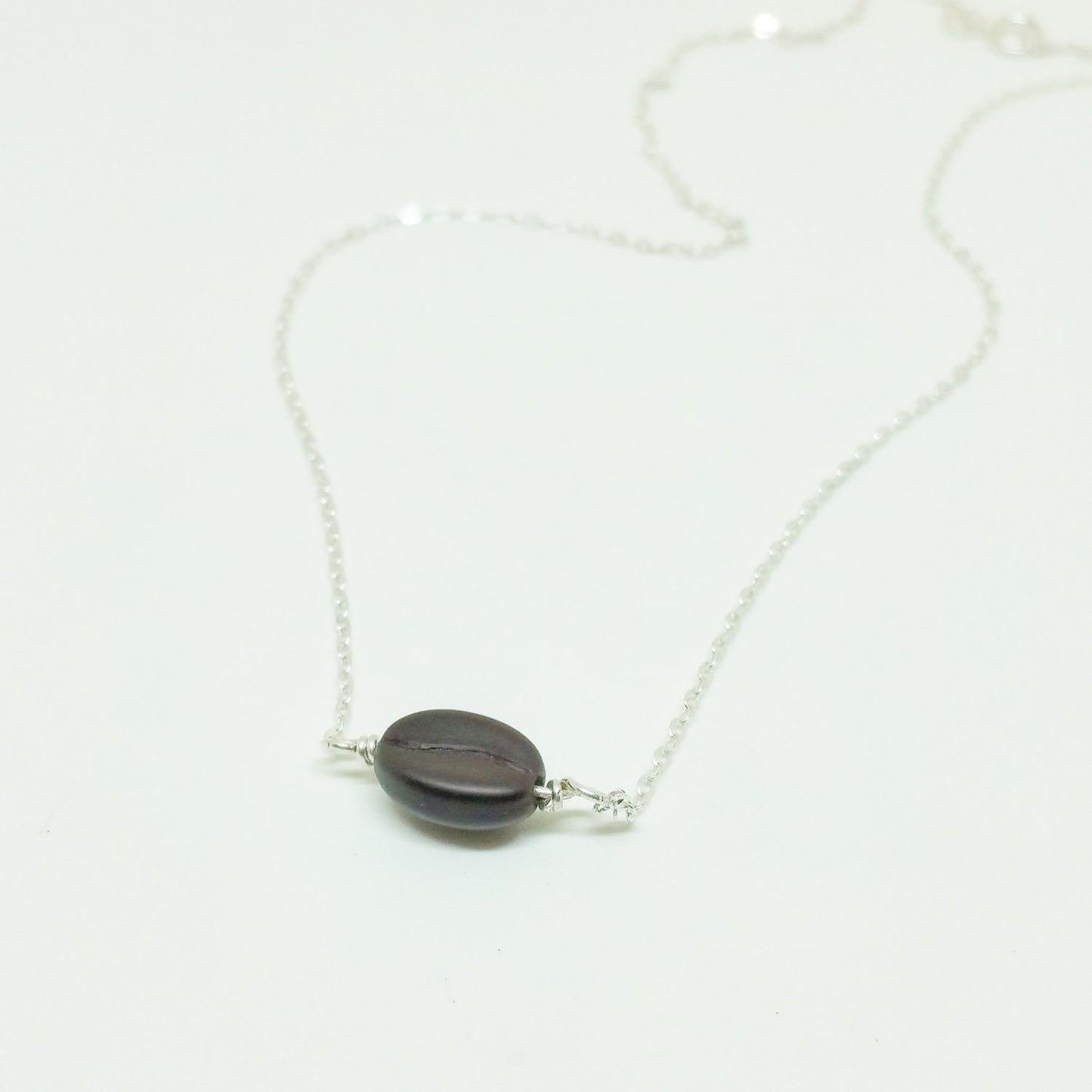 Coffee Bean Necklace - Sterling Silver Chain