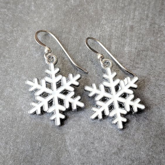 White Snowflake Dangle Earrings - Surgical Steel