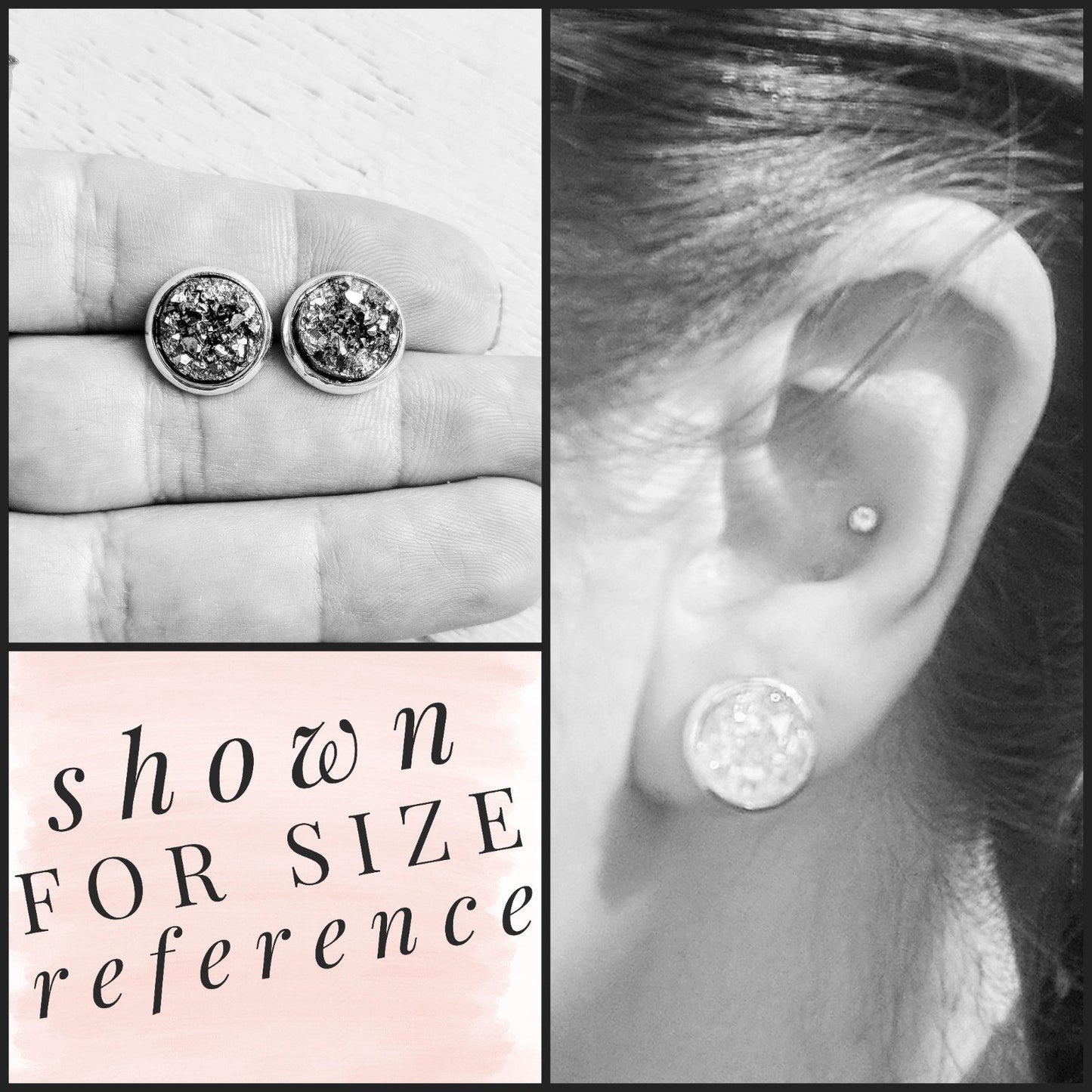 Silver on Silver - Druzy Stud Earrings - Hypoallergenic Posts